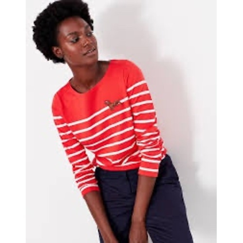 Joules Harbour Red White Striped Long Sleeve Top Dachshund Dog Embroidery US 10